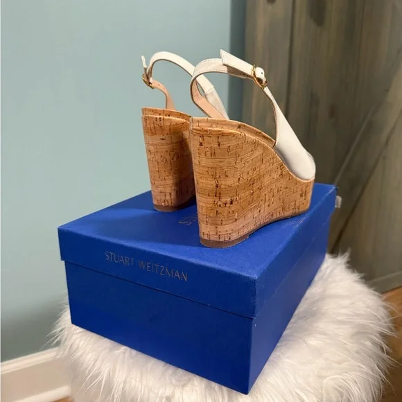 Stuart Weitzman White Cork Wedge Sandals - Picture 2 of 6